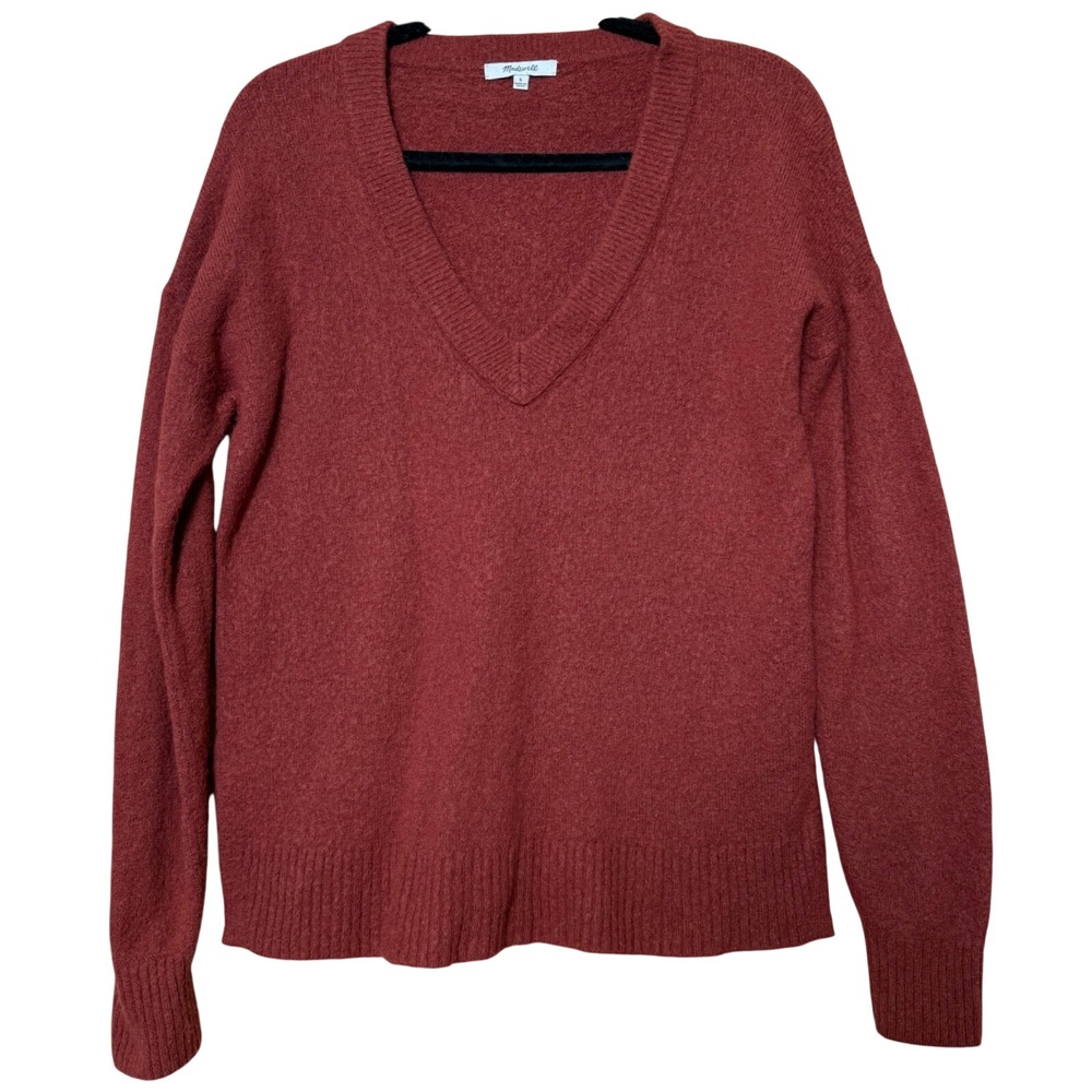 Madewell Womens Merino Wool Alpaca Blend V-Neck Sweater Mahogany Red Size S